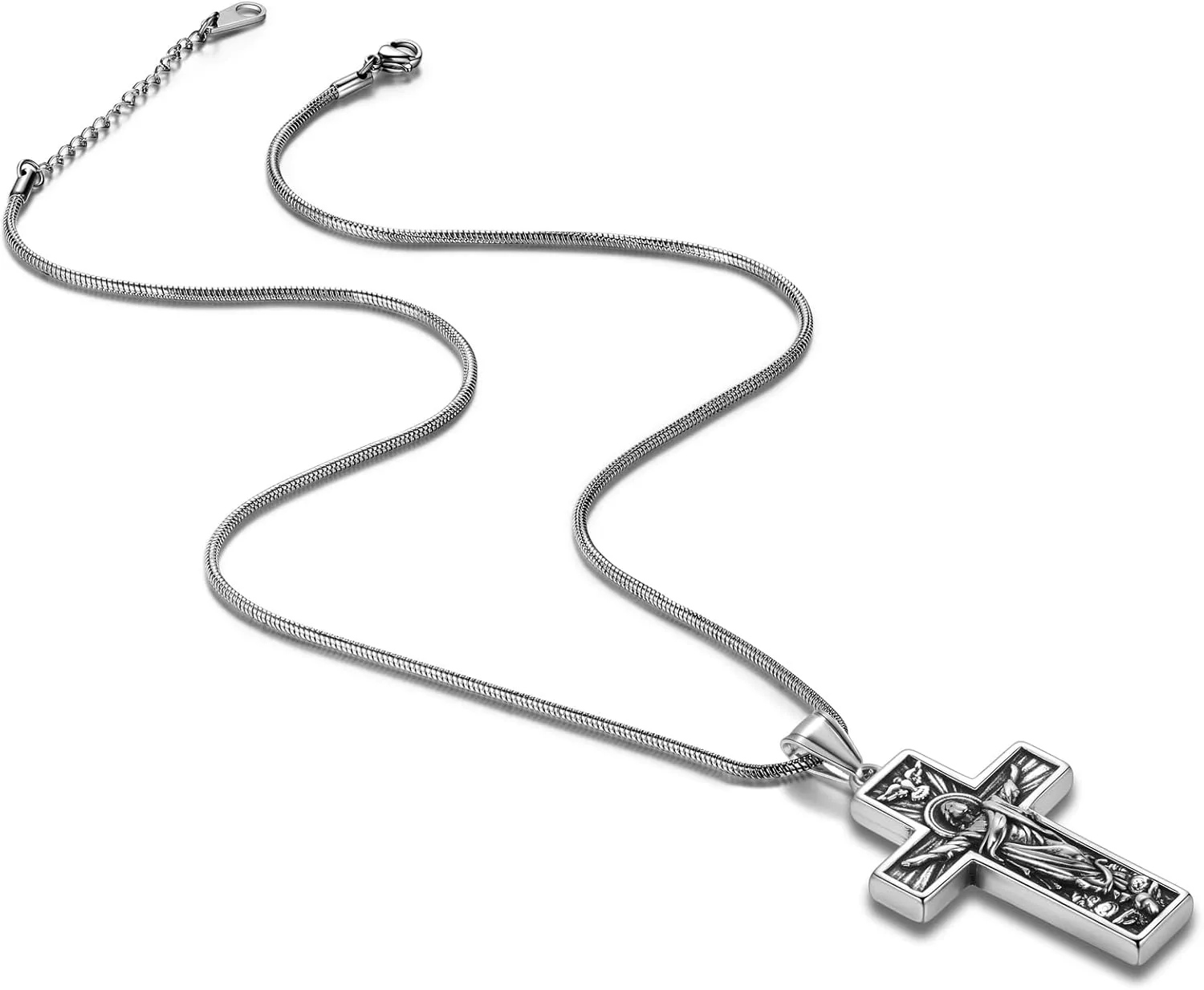 Hipunk Cross Crucifix Pendant Necklace - Stainless Steel Crucifix Jesus Christ Pendant Bible Prayer Religious Unisex Religious Baptism Madonna Eagle Necklace Jewelry
