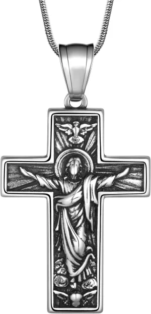 Hipunk Cross Crucifix Pendant Necklace - Stainless Steel Crucifix Jesus Christ Pendant Bible Prayer Religious Unisex Religious Baptism Madonna Eagle Necklace Jewelry