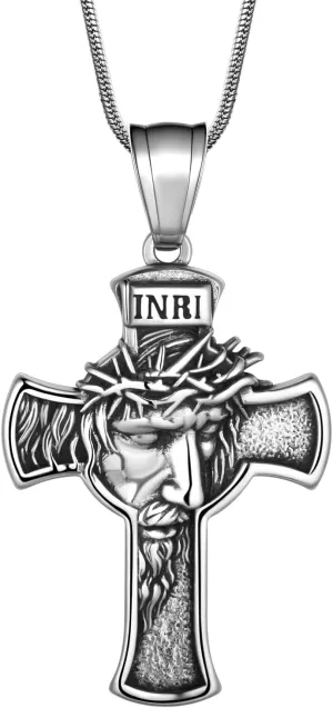 Hipunk Cross Crucifix Pendant Necklace - Stainless Steel Crucifix Jesus Christ Pendant Bible Prayer Religious Unisex Religious Baptism Madonna Eagle Necklace Jewelry