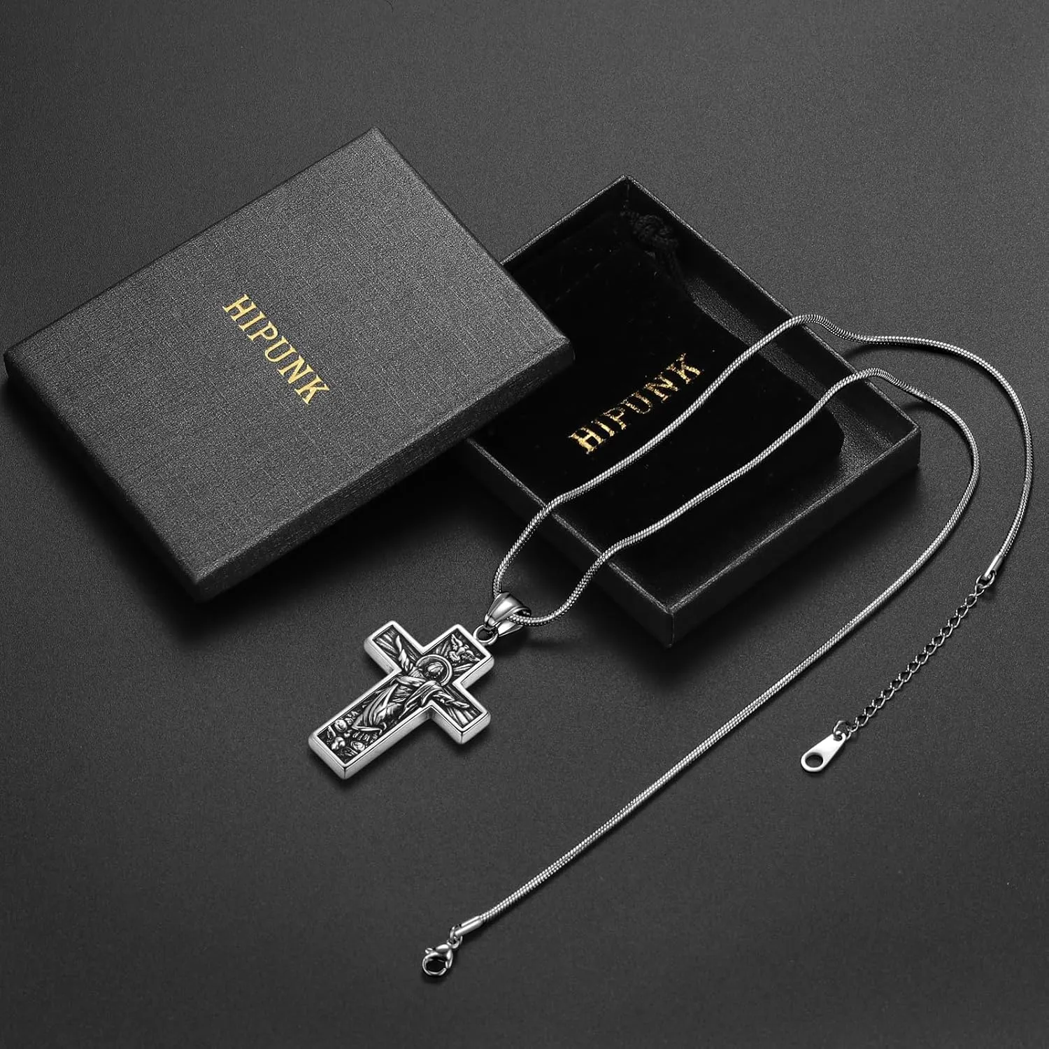 Hipunk Cross Crucifix Pendant Necklace - Stainless Steel Crucifix Jesus Christ Pendant Bible Prayer Religious Unisex Religious Baptism Madonna Eagle Necklace Jewelry