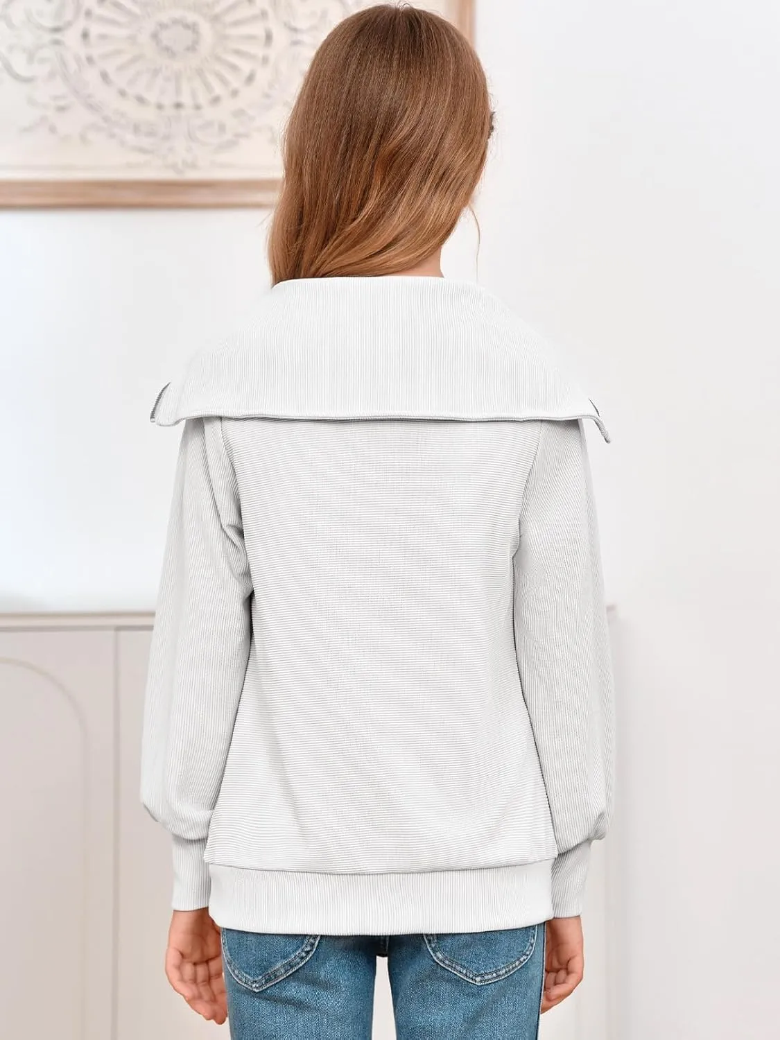 Imily Bela Girls Half Zip Sweatshirts Oversized Collar V Neck Long Sleeve Pullover Top