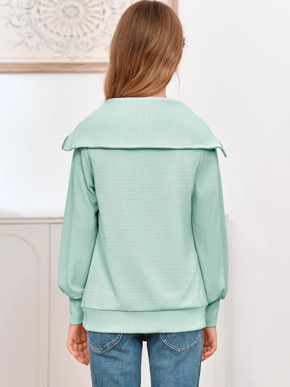 Imily Bela Girls Half Zip Sweatshirts Oversized Collar V Neck Long Sleeve Pullover Top