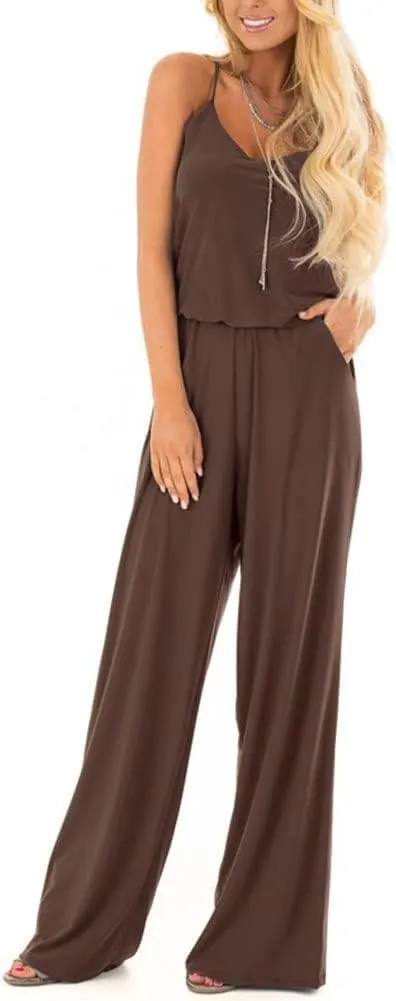 INFITTY Women's Summer Sleeveless Spaghetti Strap Sexy Jumpsuit Rompers Wide Leg Pants Suit