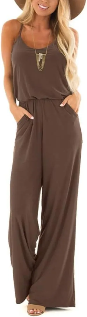 INFITTY Women's Summer Sleeveless Spaghetti Strap Sexy Jumpsuit Rompers Wide Leg Pants Suit