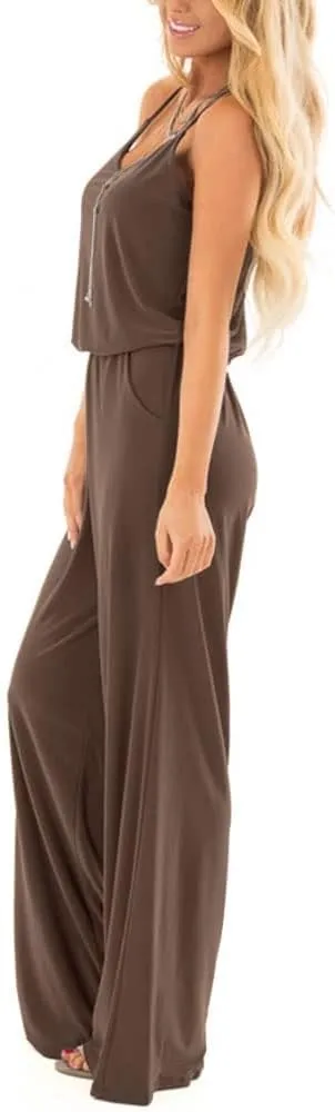 INFITTY Women's Summer Sleeveless Spaghetti Strap Sexy Jumpsuit Rompers Wide Leg Pants Suit