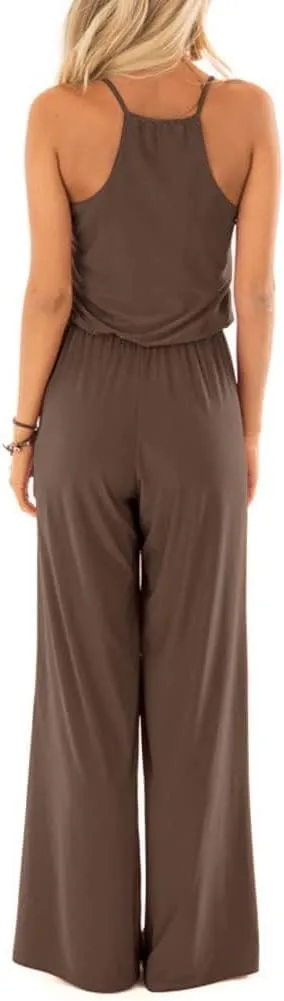 INFITTY Women's Summer Sleeveless Spaghetti Strap Sexy Jumpsuit Rompers Wide Leg Pants Suit