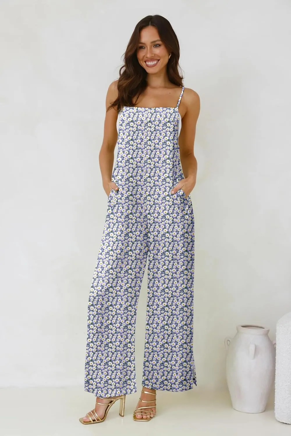 Jumpsuits for Women 2025 Summer Rompers Boho Floral Overalls Casual Wide Leg Long Pant One Piece Vacation Outfits