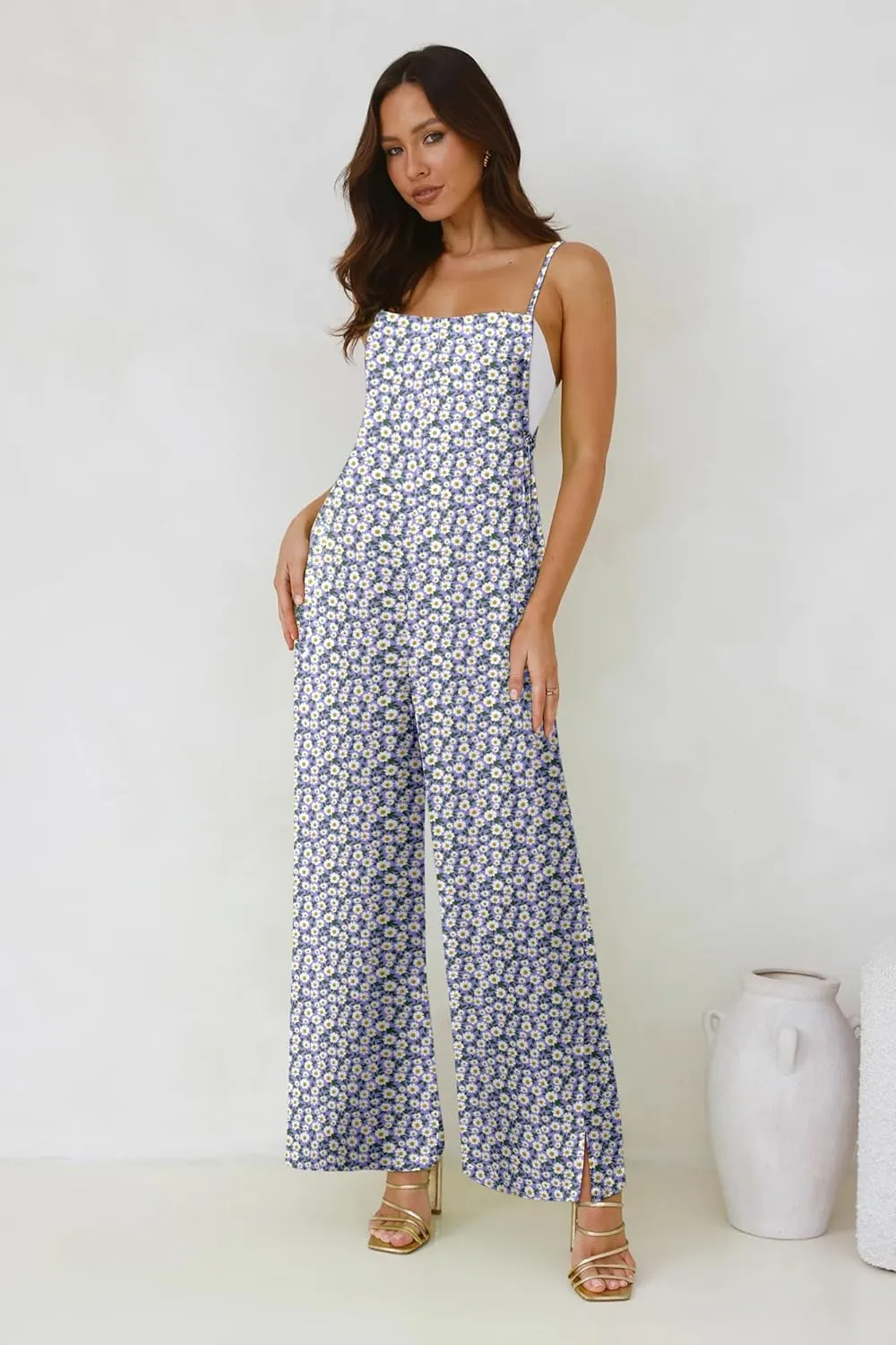 Jumpsuits for Women 2025 Summer Rompers Boho Floral Overalls Casual Wide Leg Long Pant One Piece Vacation Outfits