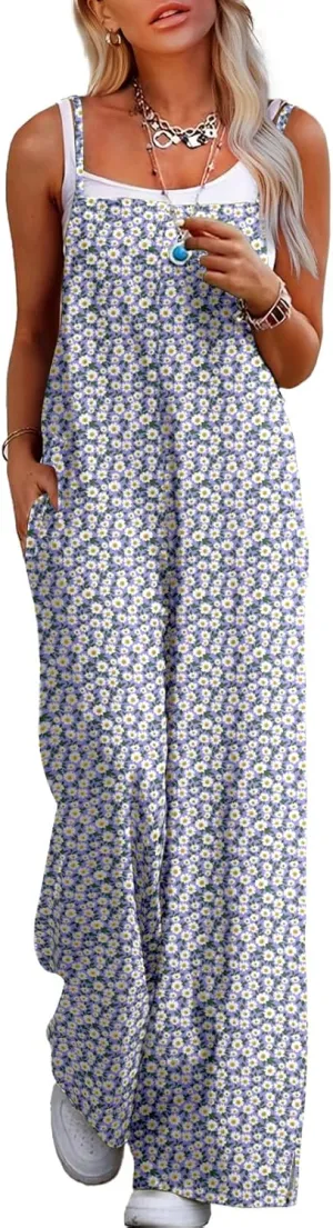 Jumpsuits for Women 2025 Summer Rompers Boho Floral Overalls Casual Wide Leg Long Pant One Piece Vacation Outfits