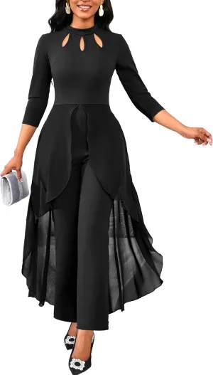 Jumpsuits for Women Dressy Hight Waist One Piece Casual Straight Long Pants Wide Leg Pants Elegant Jumpsuit Romper