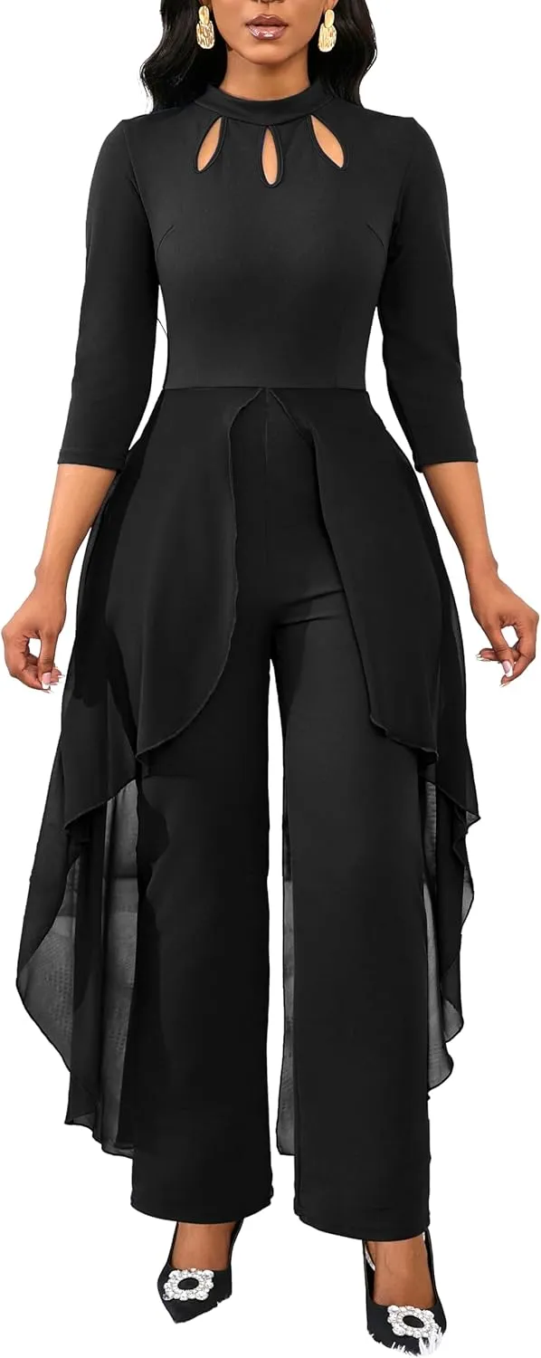 Jumpsuits for Women Dressy Hight Waist One Piece Casual Straight Long Pants Wide Leg Pants Elegant Jumpsuit Romper