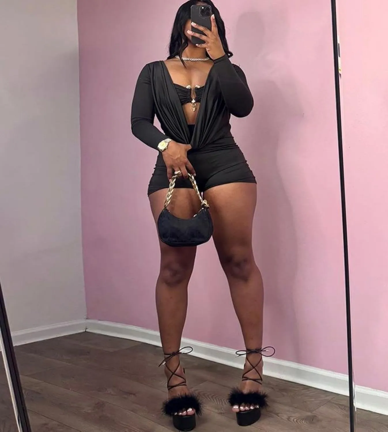 Jumpsuits for Women Sexy Deep V Neck Long Sleeve Romper Solid Color Bodycon Shorts Jumpsuit Going Out Outfits