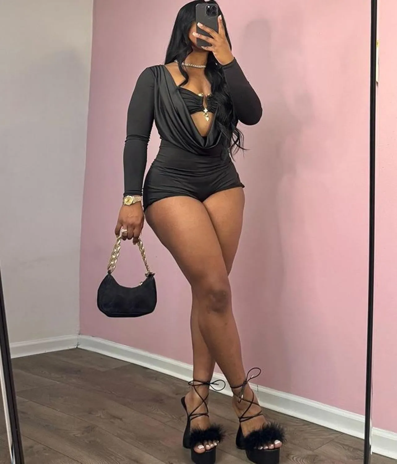 Jumpsuits for Women Sexy Deep V Neck Long Sleeve Romper Solid Color Bodycon Shorts Jumpsuit Going Out Outfits
