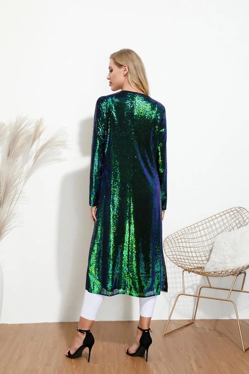 KANCY KOLE Women Sequin Cardigan Long Sleeve Open Front Jacket Blazers for Holiday Christmas