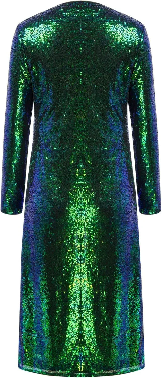 KANCY KOLE Women Sequin Cardigan Long Sleeve Open Front Jacket Blazers for Holiday Christmas