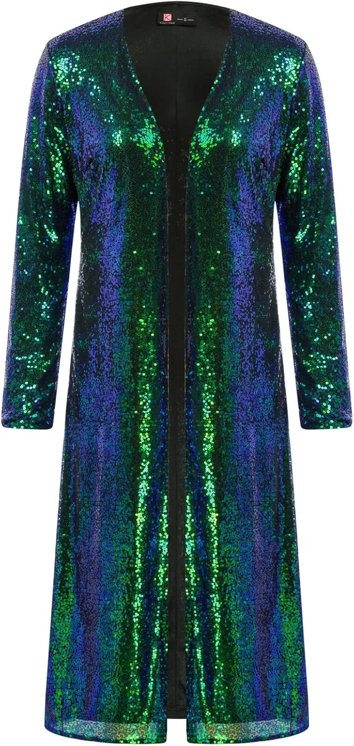 KANCY KOLE Women Sequin Cardigan Long Sleeve Open Front Jacket Blazers for Holiday Christmas