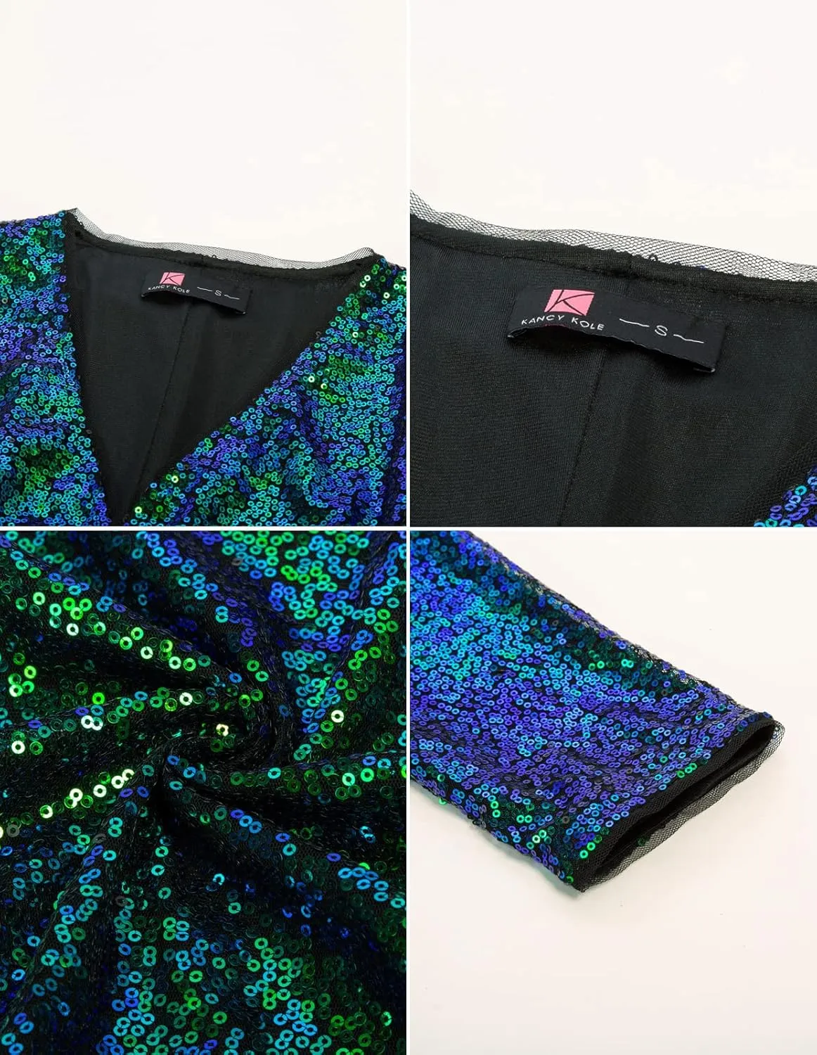KANCY KOLE Women Sequin Cardigan Long Sleeve Open Front Jacket Blazers for Holiday Christmas