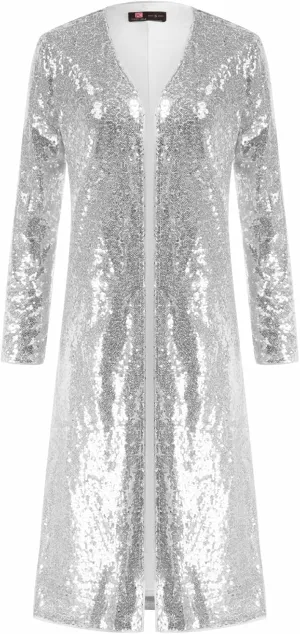 KANCY KOLE Women Sequin Cardigan Long Sleeve Open Front Jacket Blazers for Holiday Christmas