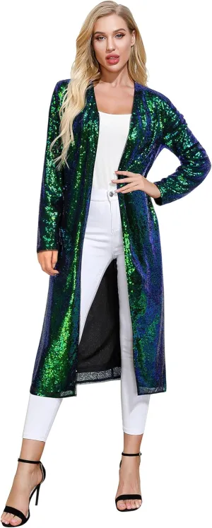 KANCY KOLE Women Sequin Cardigan Long Sleeve Open Front Jacket Blazers for Holiday Christmas