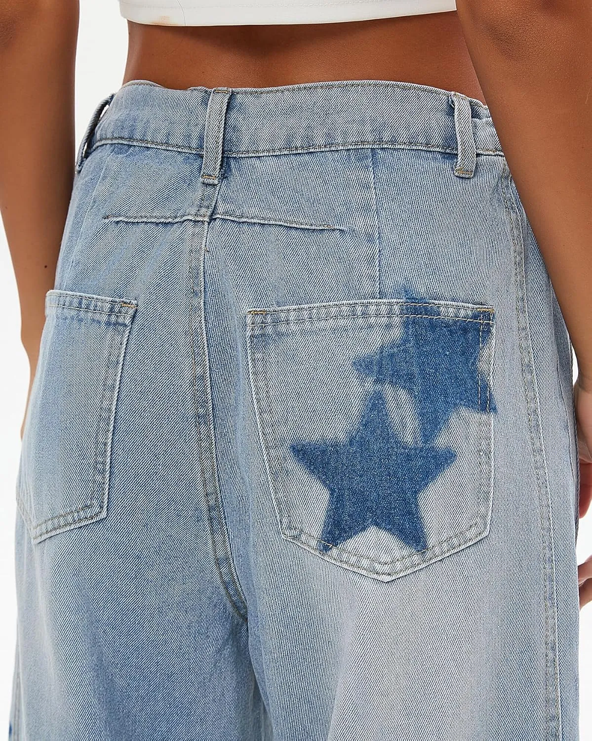 Kedera Women's Barrel Boyfriend Baggy Star Print Jeans Denim Pants Mid Rise Wide Leg Y2K Horseshoe Jeans Trendy