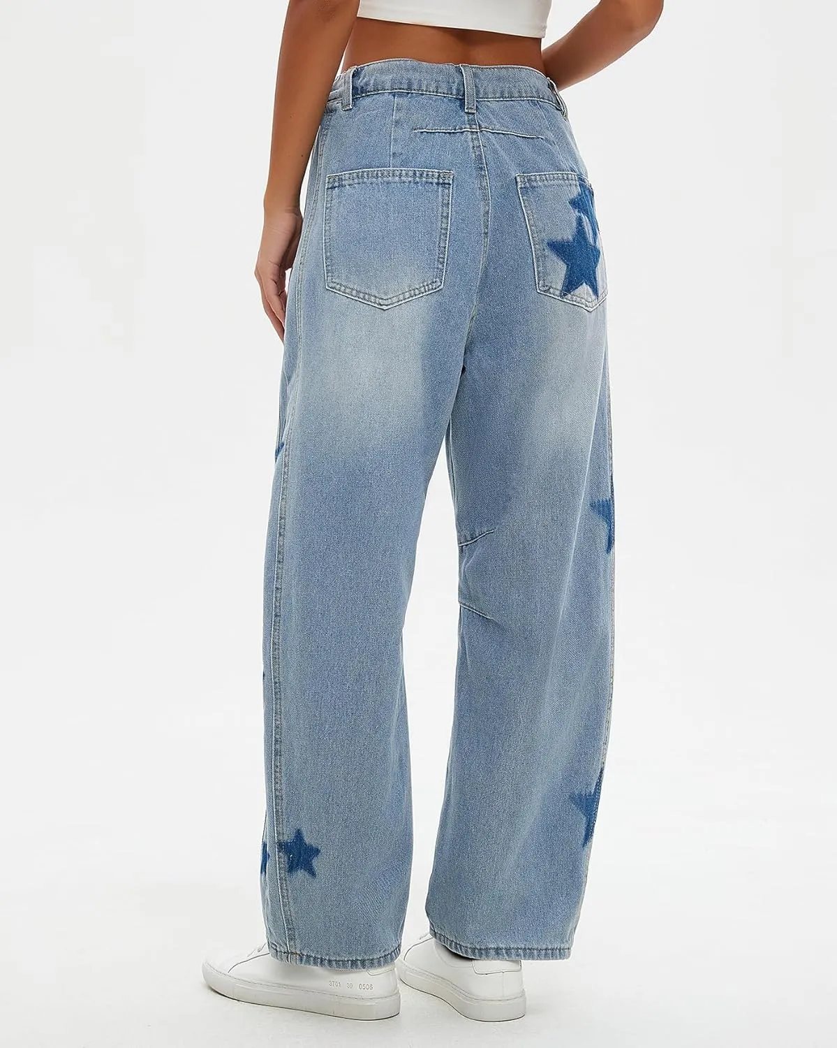 Kedera Women's Barrel Boyfriend Baggy Star Print Jeans Denim Pants Mid Rise Wide Leg Y2K Horseshoe Jeans Trendy