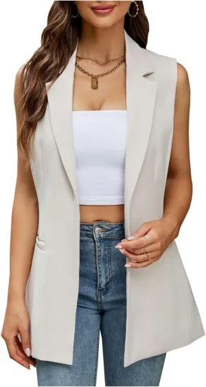 Kedera Women's Sleeveless Vest Blazer Fully Lined Spring Casual Open Front Work Office Tops Jacket Pockets