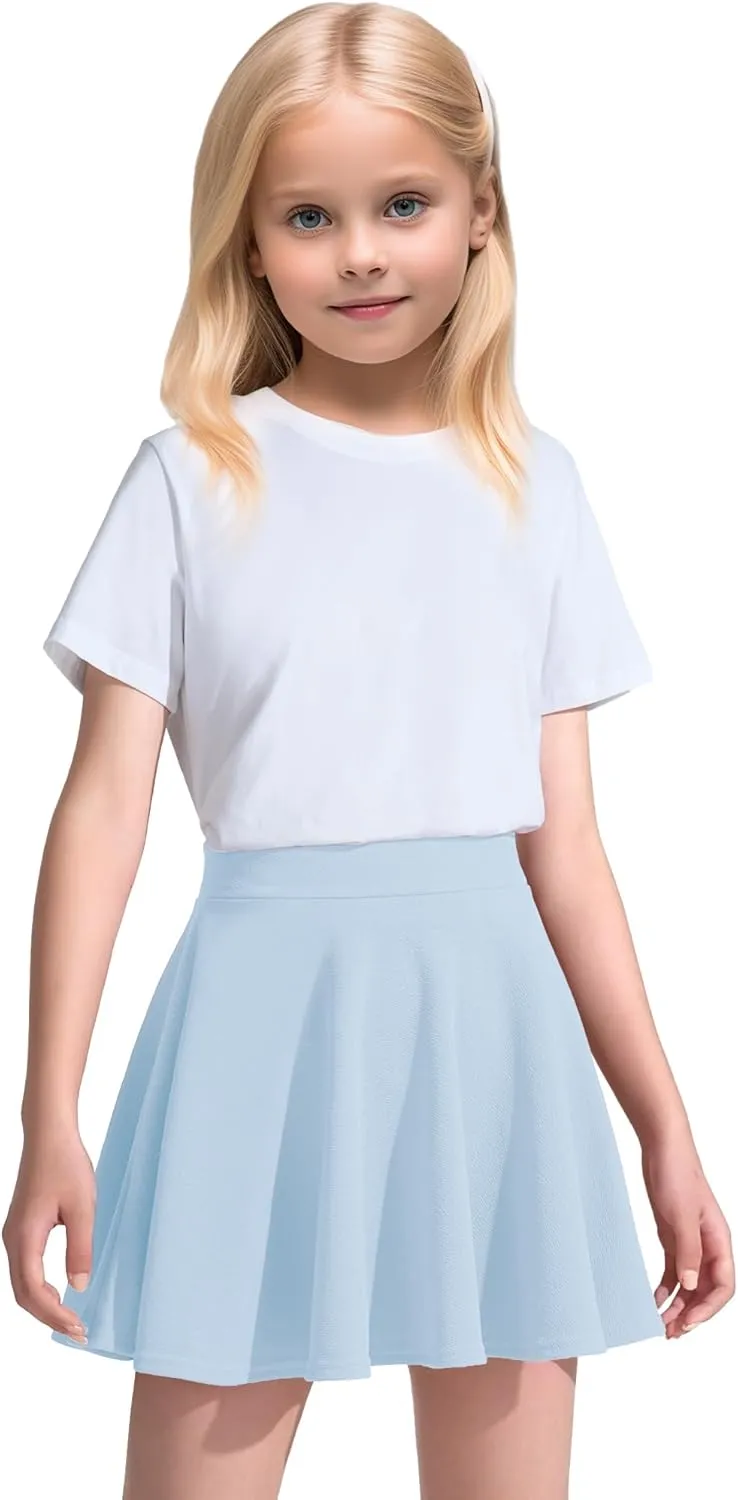KEREDA Girls Casual Mini High Waist Stretchy Flared Pleated Skater Skirts 5-13 Years