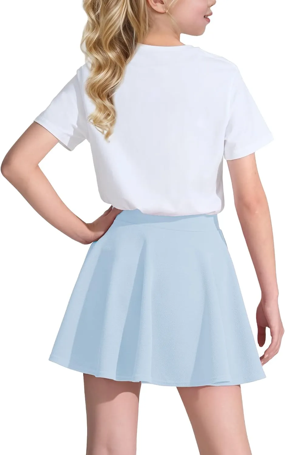 KEREDA Girls Casual Mini High Waist Stretchy Flared Pleated Skater Skirts 5-13 Years