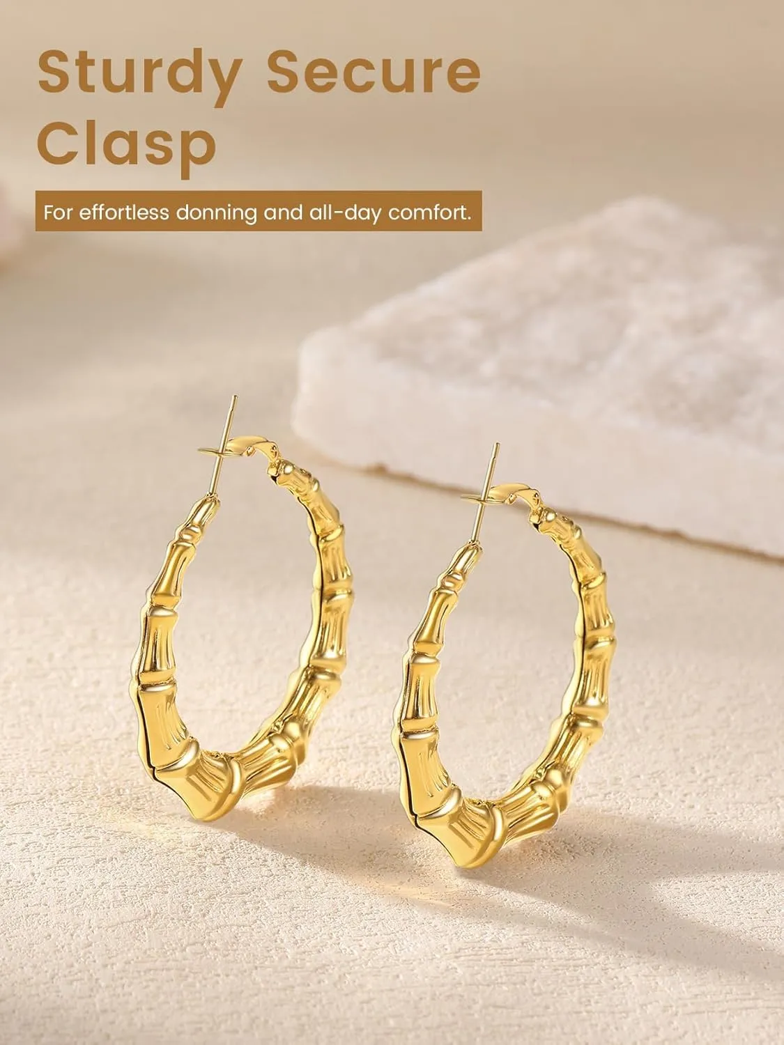 KeyStyle Bamboo Hoop Earrings for Women, Stainless Steel 90s Hoops Earring Lightweight Loops for Party, 2 mm Thick Hypoallergenic Vintage Circle Endless Thin Hoop (40mm, 60mm, 80mm,)