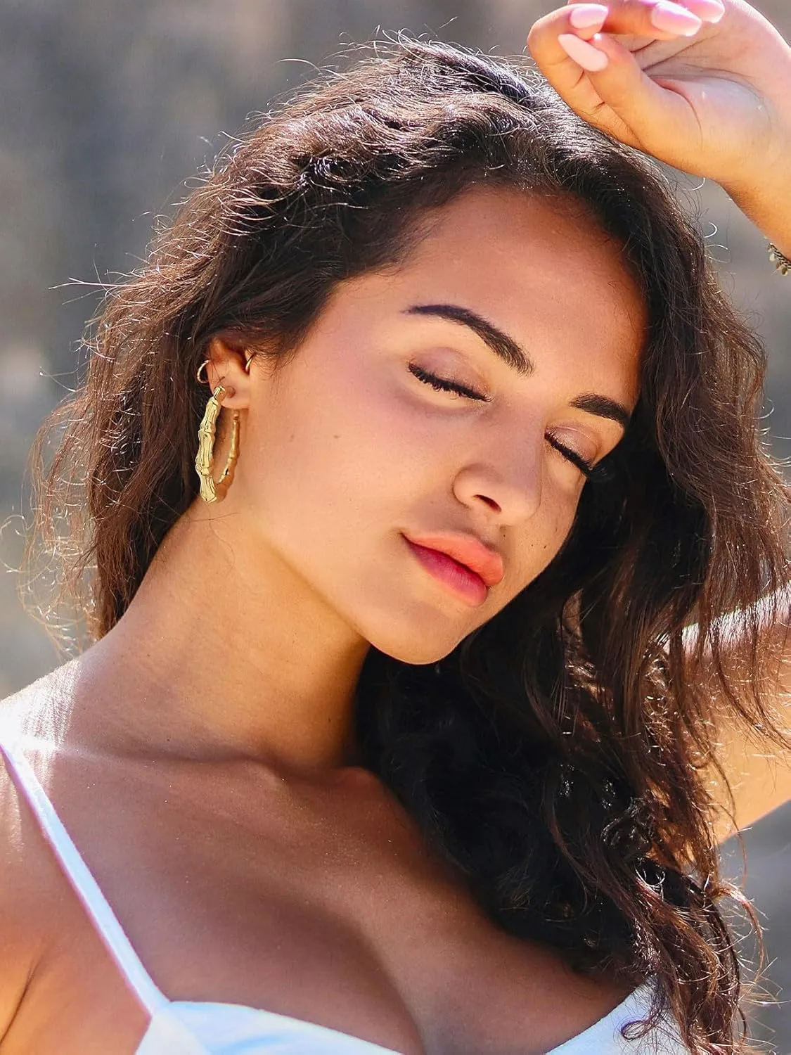KeyStyle Bamboo Hoop Earrings for Women, Stainless Steel 90s Hoops Earring Lightweight Loops for Party, 2 mm Thick Hypoallergenic Vintage Circle Endless Thin Hoop (40mm, 60mm, 80mm,)