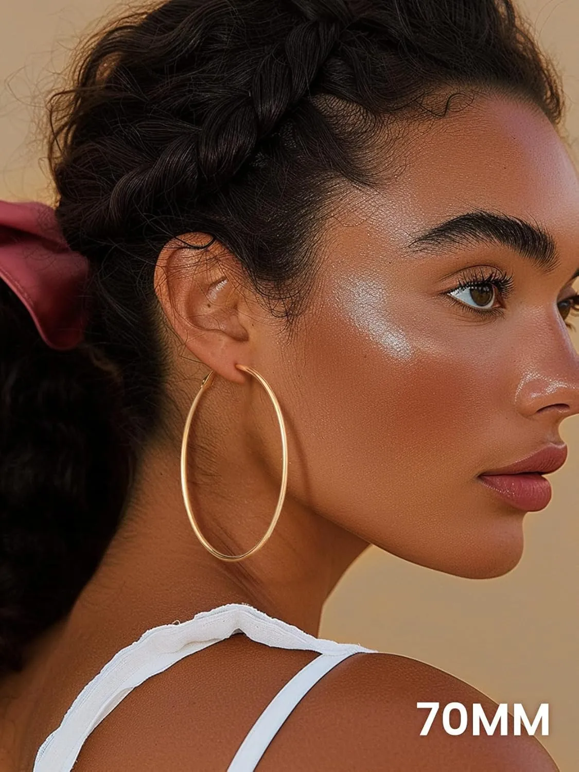 KeyStyle Gold Hoop Earrings for Women, Stainless Steel Hoops Earring Lightweight Loops, 2 mm Thick Hypoallergenic Circle Endless Thin Hoop (30 mm,50 mm,70 mm,100 mm)
