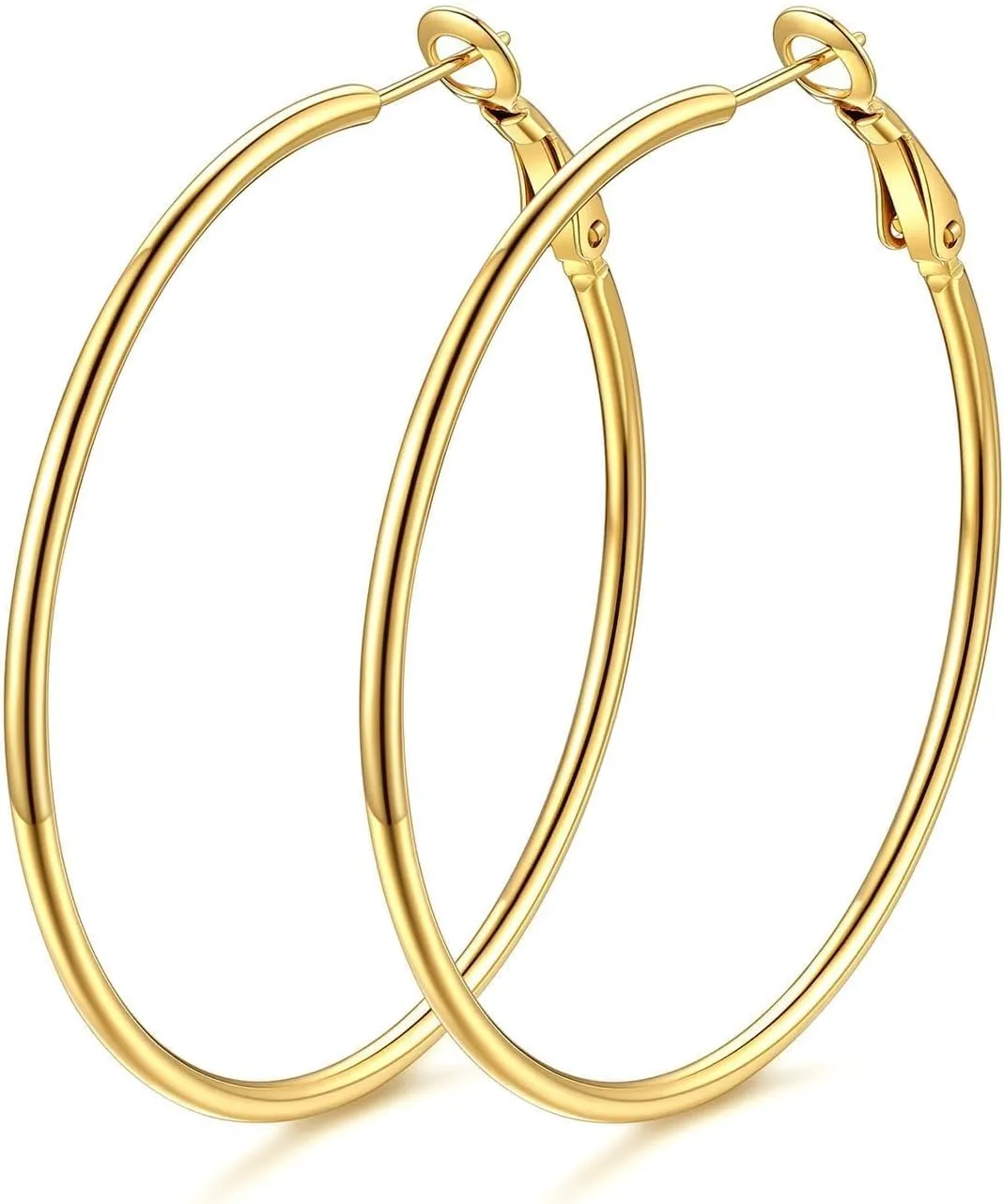 KeyStyle Gold Hoop Earrings for Women, Stainless Steel Hoops Earring Lightweight Loops, 2 mm Thick Hypoallergenic Circle Endless Thin Hoop (30 mm,50 mm,70 mm,100 mm)