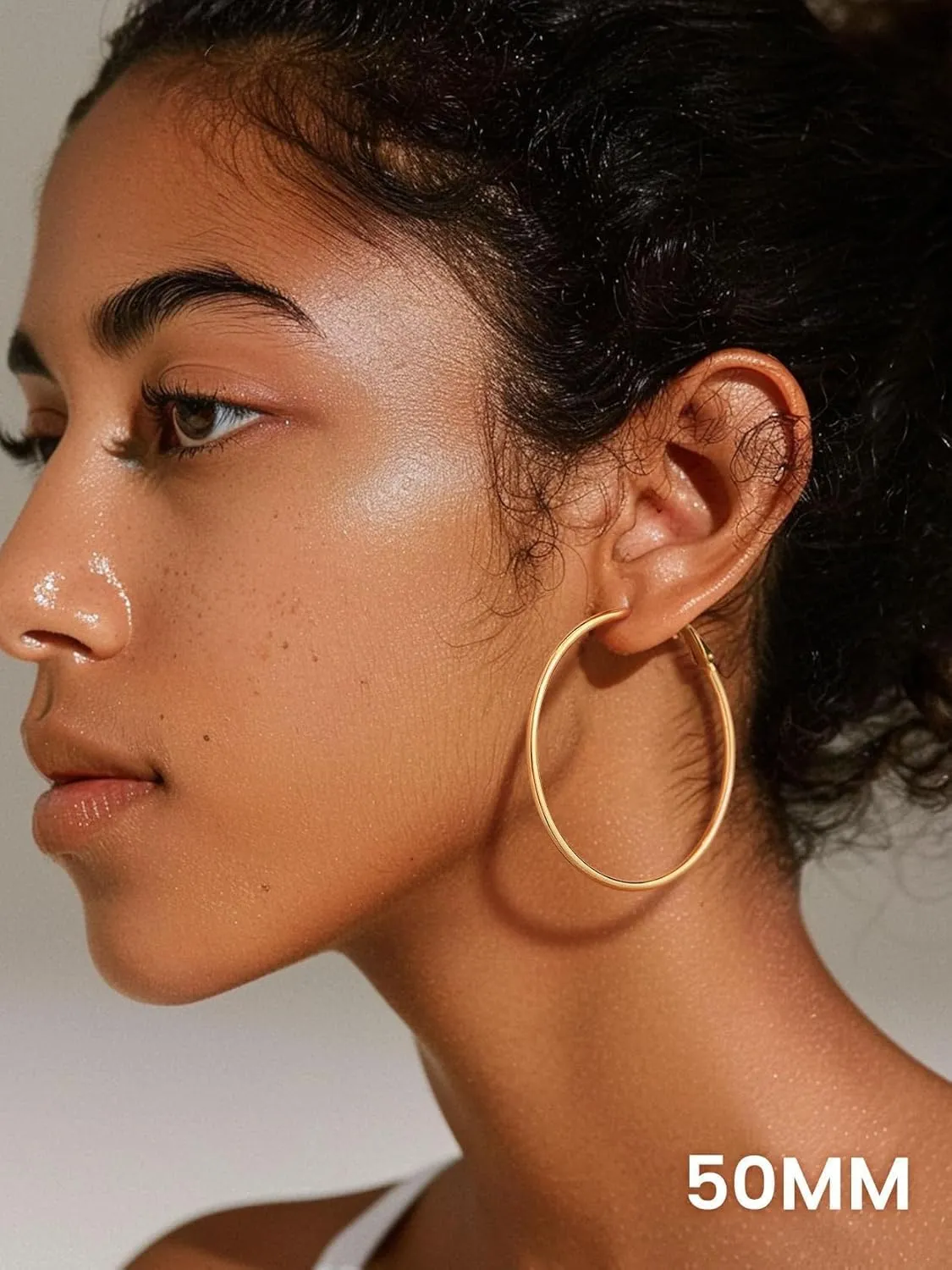 KeyStyle Gold Hoop Earrings for Women, Stainless Steel Hoops Earring Lightweight Loops, 2 mm Thick Hypoallergenic Circle Endless Thin Hoop (30 mm,50 mm,70 mm,100 mm)