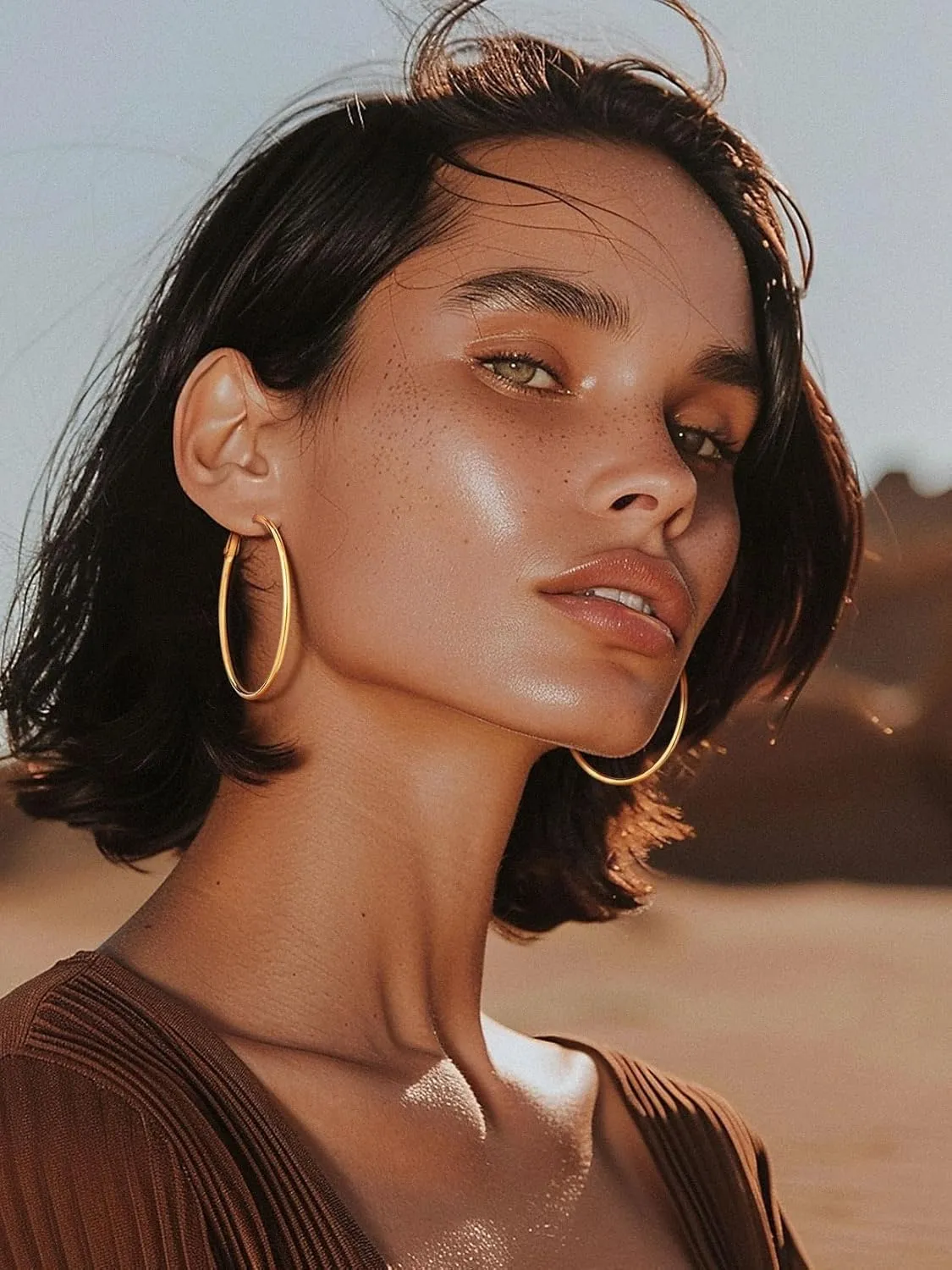 KeyStyle Gold Hoop Earrings for Women, Stainless Steel Hoops Earring Lightweight Loops, 2 mm Thick Hypoallergenic Circle Endless Thin Hoop (30 mm,50 mm,70 mm,100 mm)