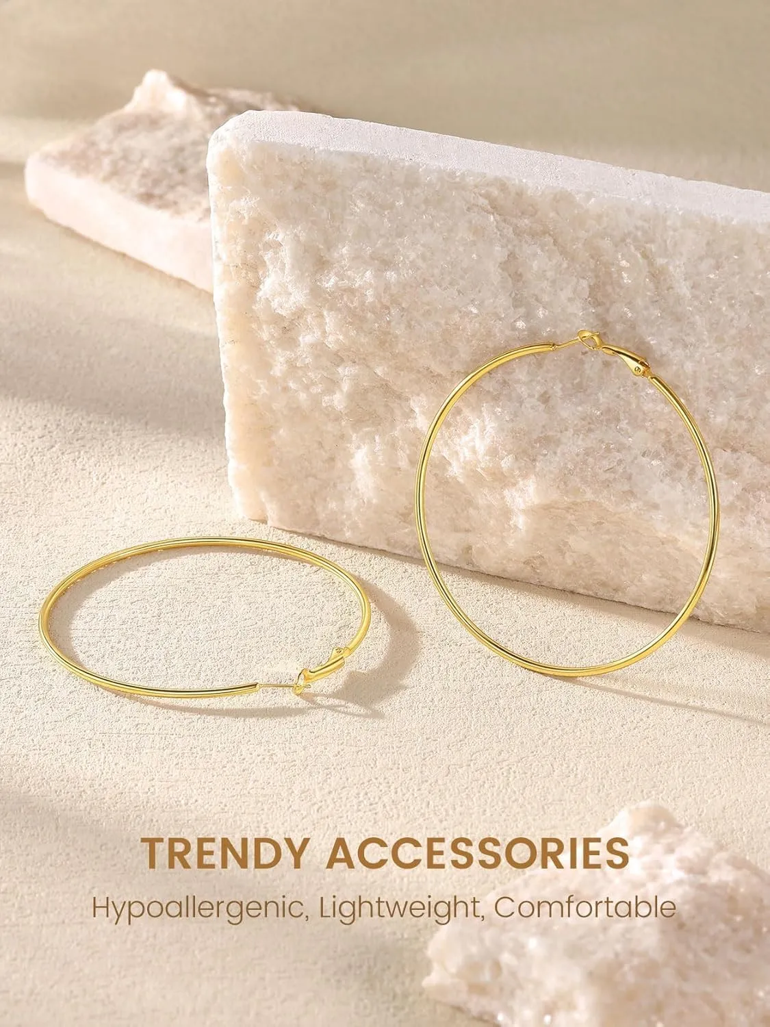KeyStyle Gold Hoop Earrings for Women, Stainless Steel Hoops Earring Lightweight Loops, 2 mm Thick Hypoallergenic Circle Endless Thin Hoop (30 mm,50 mm,70 mm,100 mm)