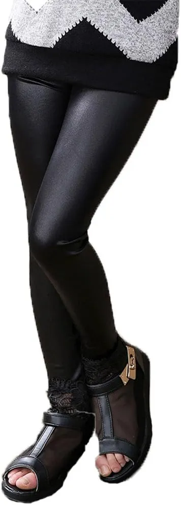 Kids Toddler Girls Faux Leather Pants Shiny Strech Leggings Tights