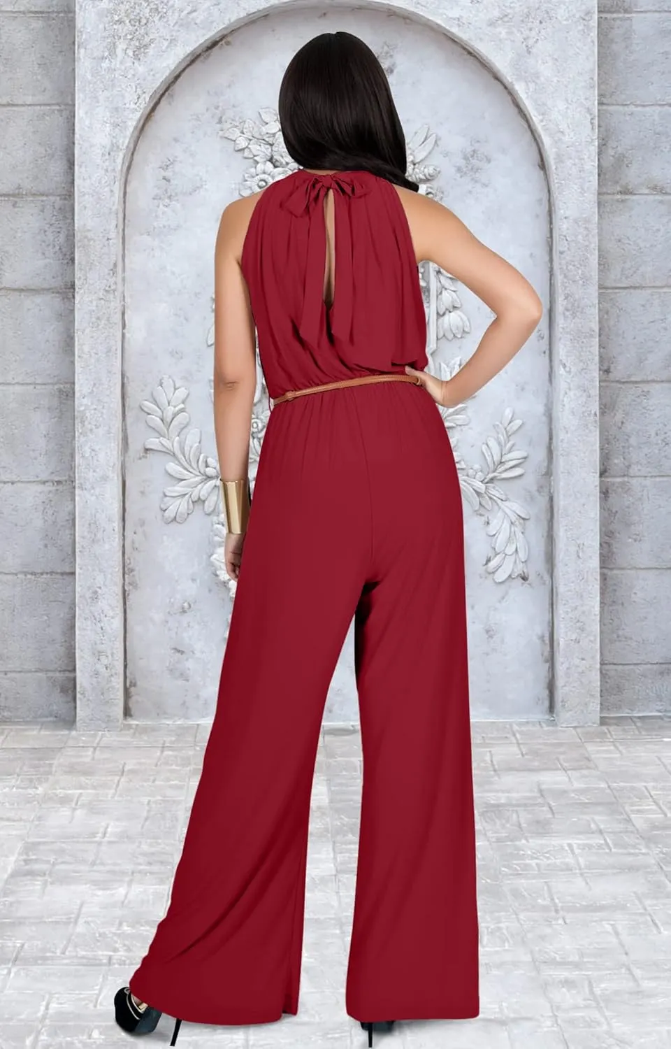 KOH KOH Womens Sexy Sleeveless Wide Leg Pants Cocktail Pantsuit Jumpsuit Romper