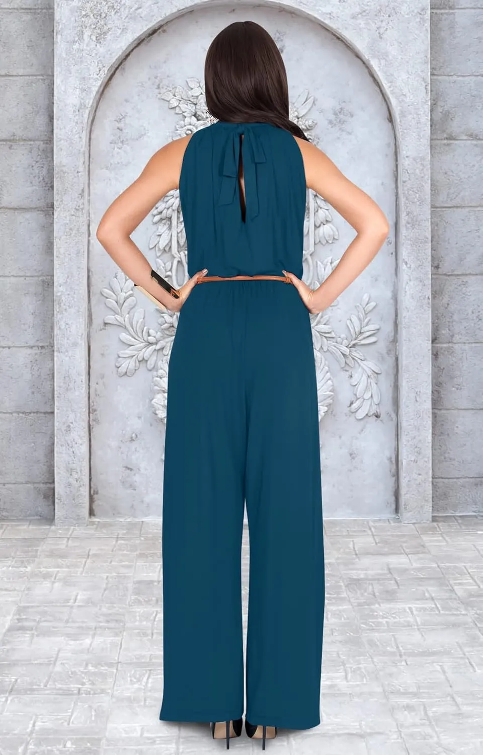 KOH KOH Womens Sexy Sleeveless Wide Leg Pants Cocktail Pantsuit Jumpsuit Romper