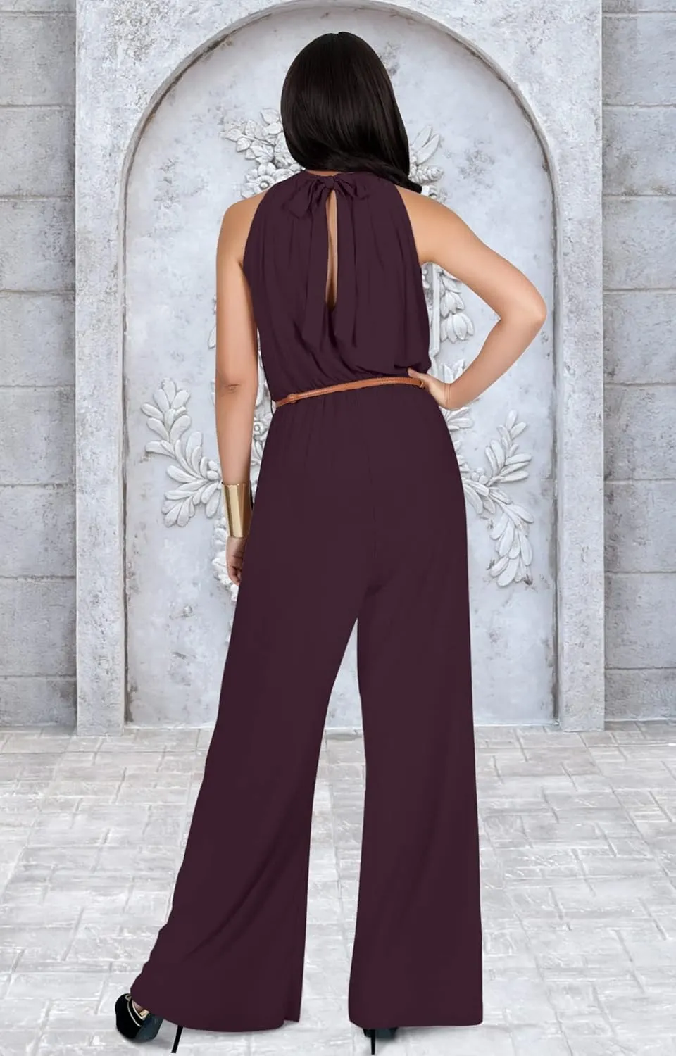 KOH KOH Womens Sexy Sleeveless Wide Leg Pants Cocktail Pantsuit Jumpsuit Romper