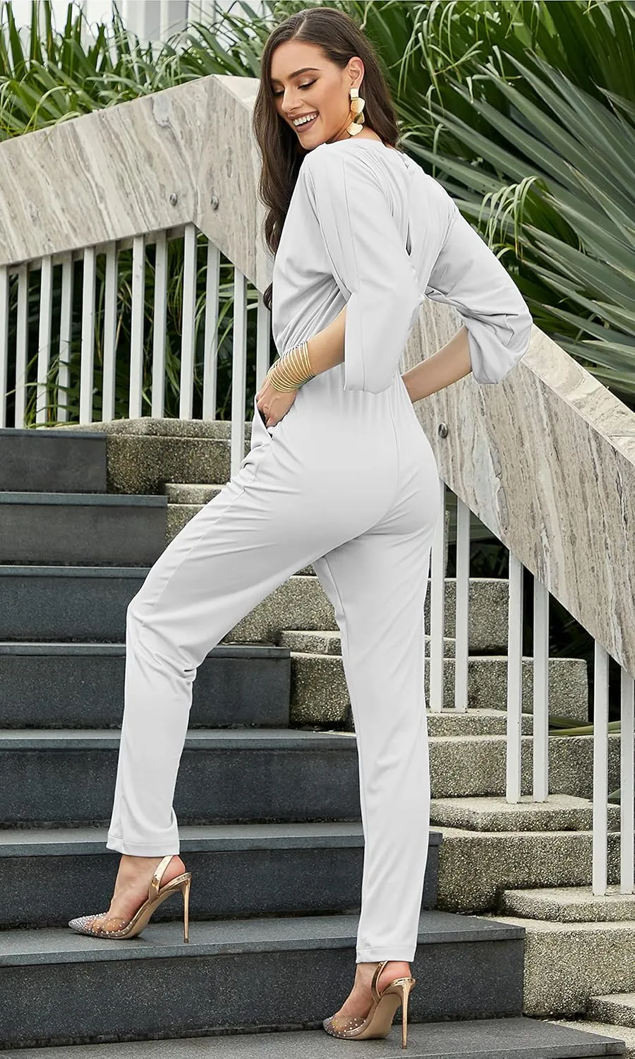 KOH KOH Womens Short Sleeve Sexy Semi Formal Cocktail One Piece Jumpsuit Romper