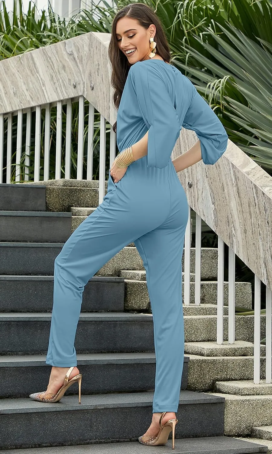 KOH KOH Womens Short Sleeve Sexy Semi Formal Cocktail One Piece Jumpsuit Romper