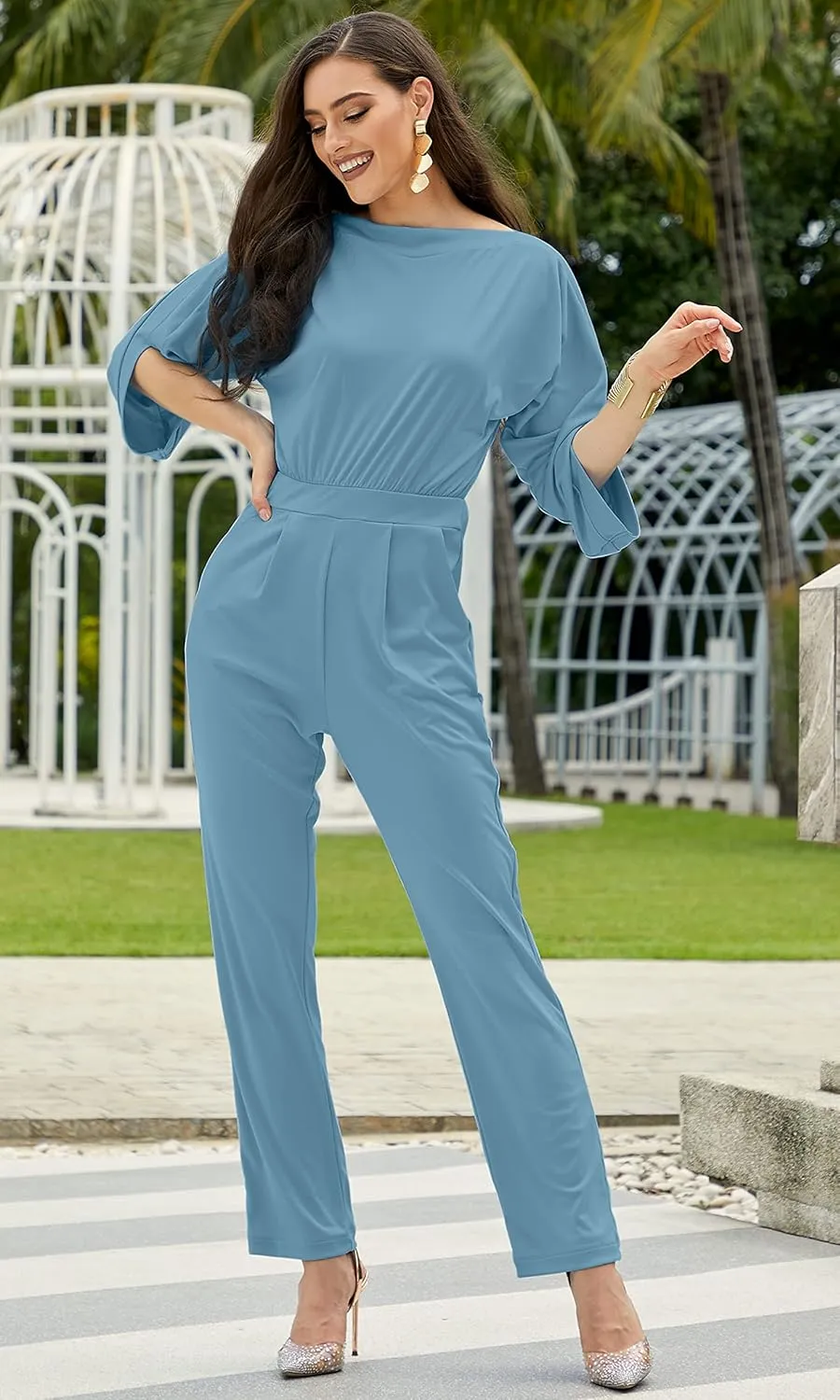 KOH KOH Womens Short Sleeve Sexy Semi Formal Cocktail One Piece Jumpsuit Romper