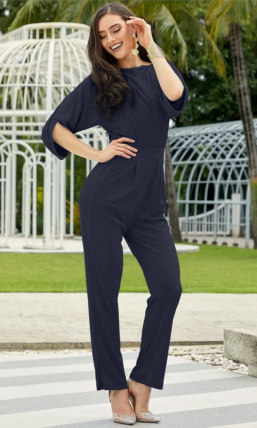 KOH KOH Womens Short Sleeve Sexy Semi Formal Cocktail One Piece Jumpsuit Romper