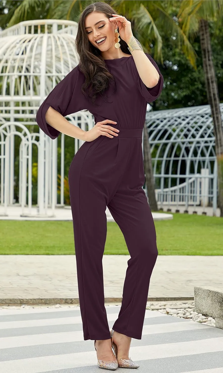 KOH KOH Womens Short Sleeve Sexy Semi Formal Cocktail One Piece Jumpsuit Romper
