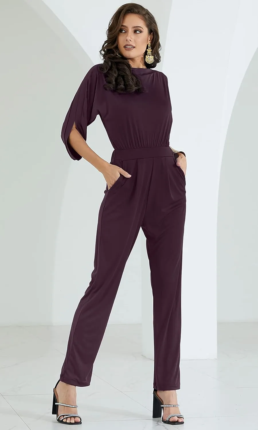 KOH KOH Womens Short Sleeve Sexy Semi Formal Cocktail One Piece Jumpsuit Romper