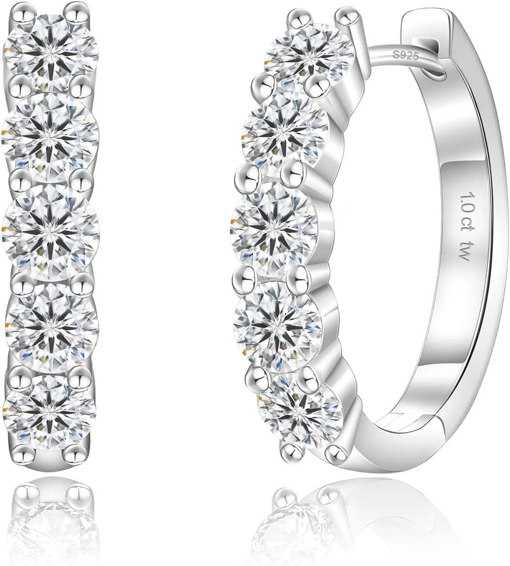 KRKC&CO Moissanite Hoop Earrings for Women, S925 Sterling Silver, D Color VVS1 Clarity 0.6-2.0Ctw Hypoallergenic Huggie Earrings Stud, White Gold Plated Jewelry for Her