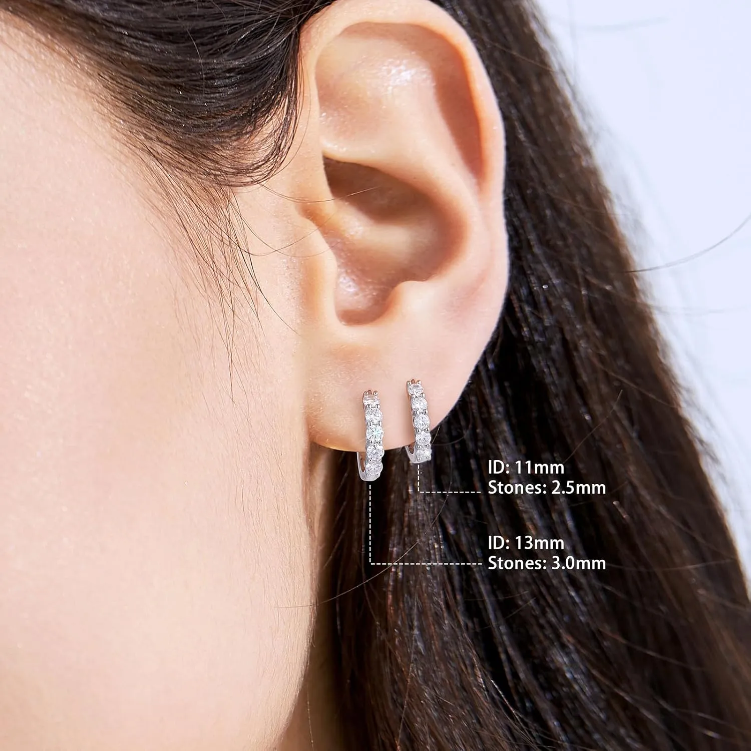 KRKC&CO Moissanite Hoop Earrings for Women, S925 Sterling Silver, D Color VVS1 Clarity 0.6-2.0Ctw Hypoallergenic Huggie Earrings Stud, White Gold Plated Jewelry for Her