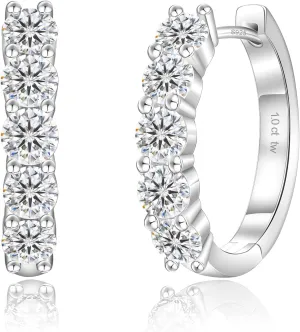 KRKC&CO Moissanite Hoop Earrings for Women, S925 Sterling Silver, D Color VVS1 Clarity 0.6-2.0Ctw Hypoallergenic Huggie Earrings Stud, White Gold Plated Jewelry for Her