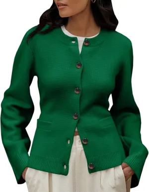 Langwyqu Womens Button Down Cardigan Sweaters Open Front Long Sleeve Slim Fit Sweater Coat Winter Solid Outwear with Pockets