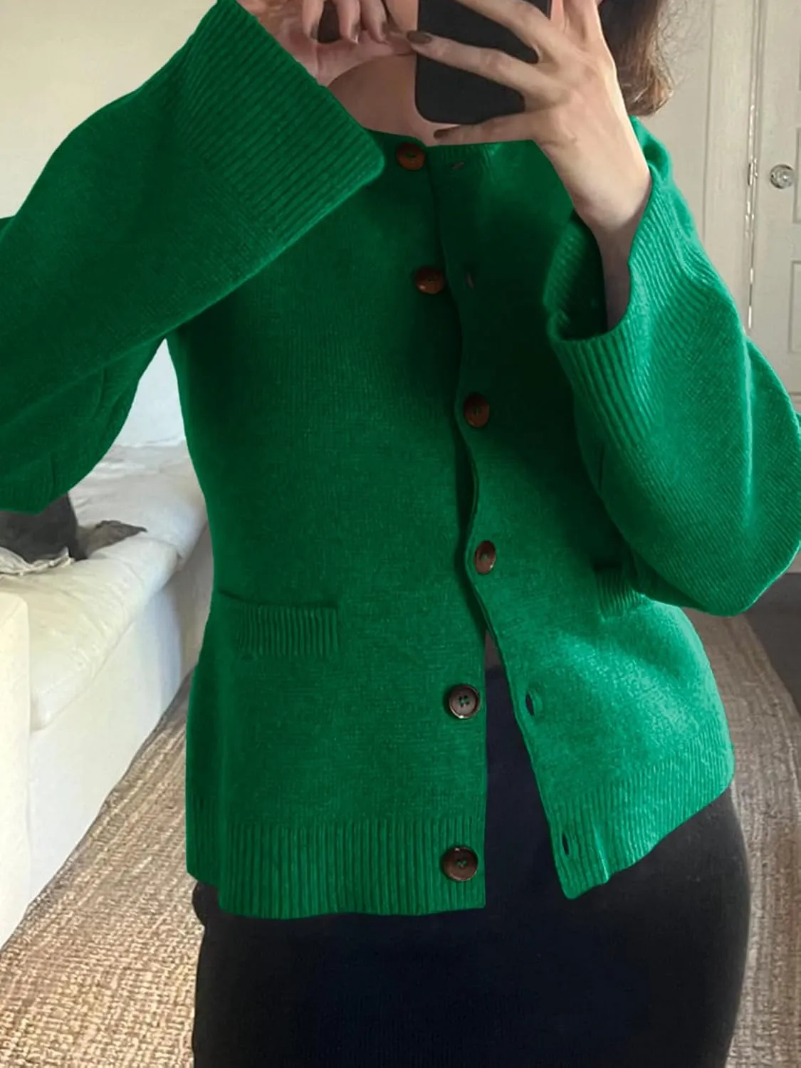 Langwyqu Womens Button Down Cardigan Sweaters Open Front Long Sleeve Slim Fit Sweater Coat Winter Solid Outwear with Pockets